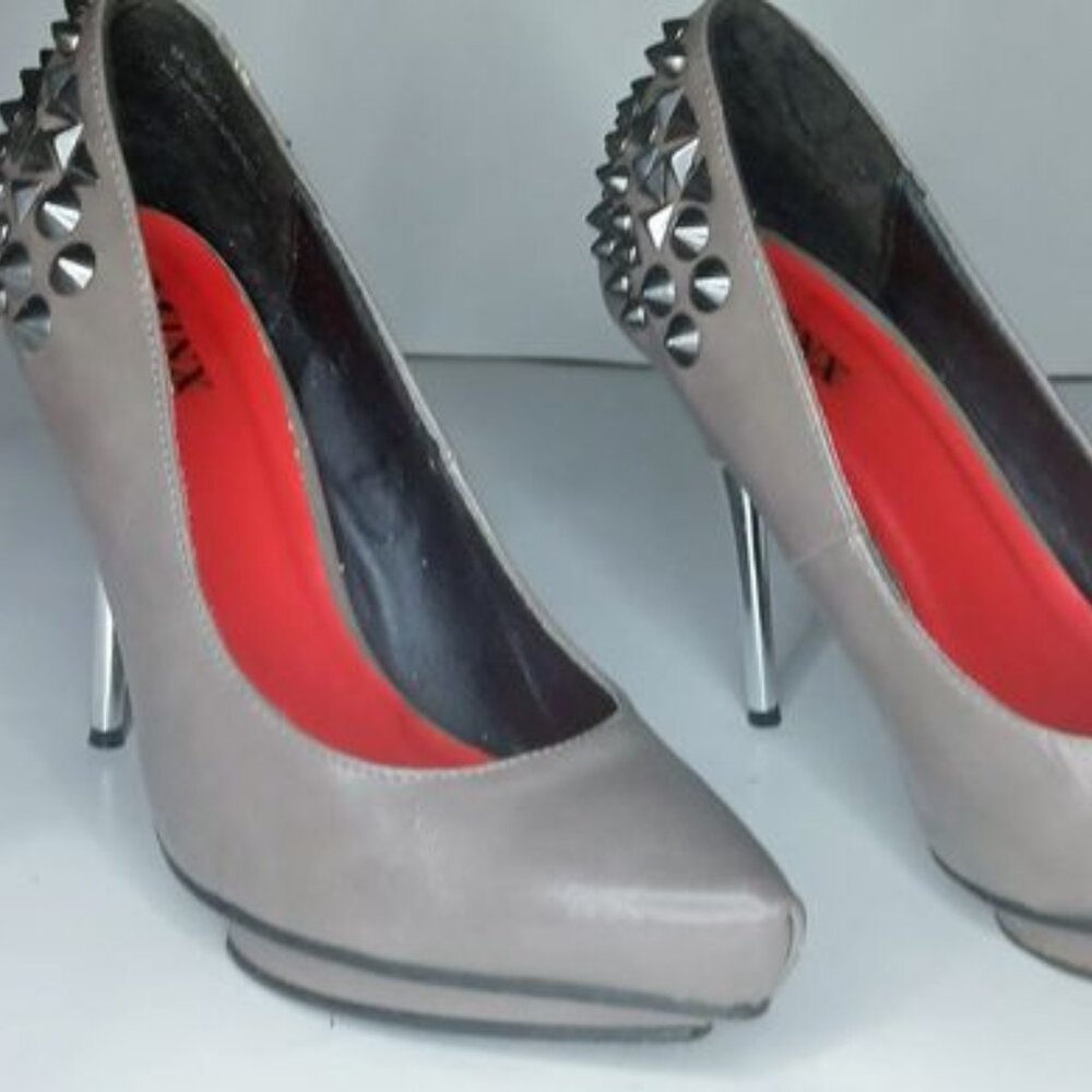 Minx Me Gray Spiked Heels